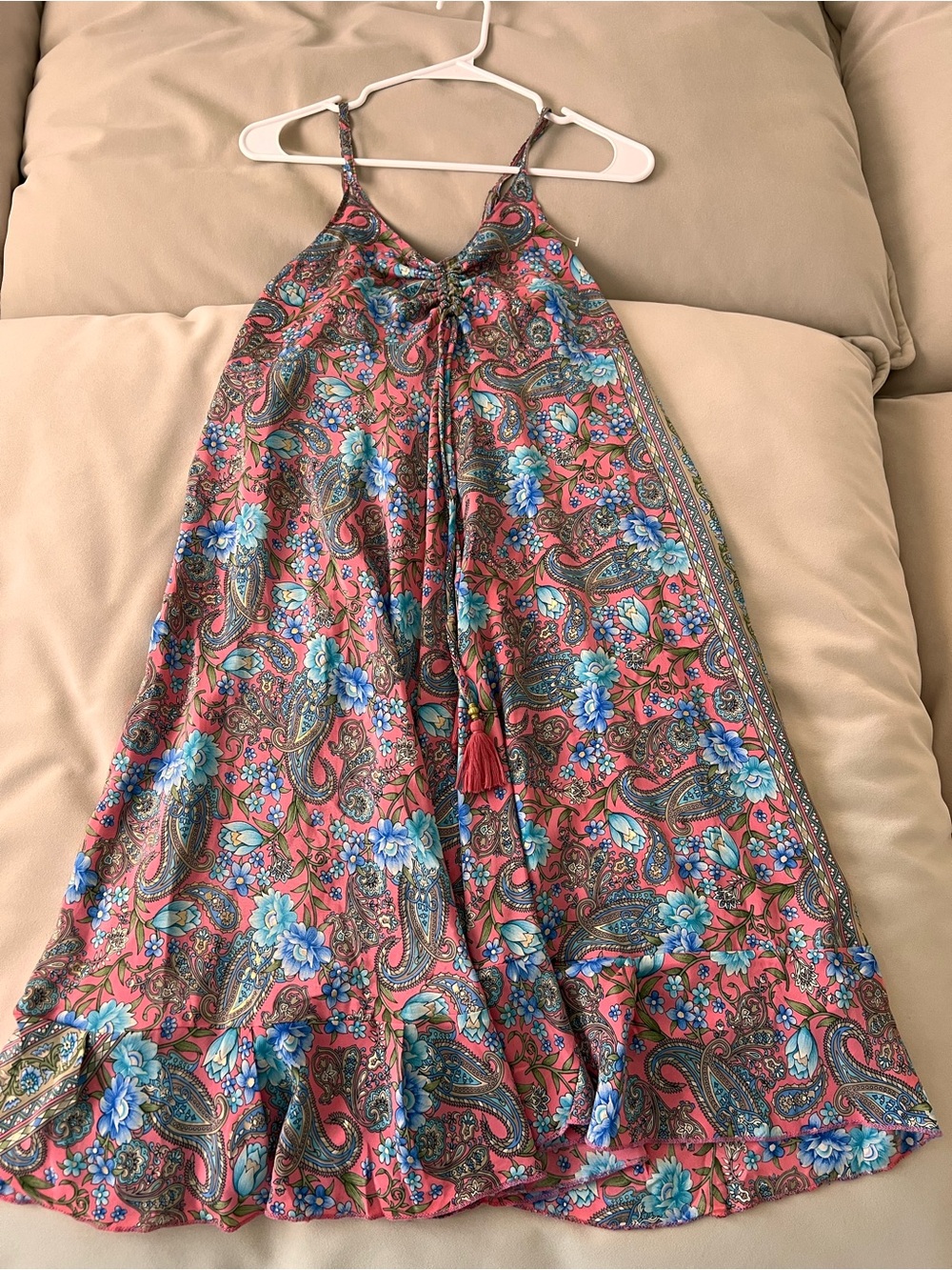 Coral Paisley Floral Spaghetti Strap Sundress
